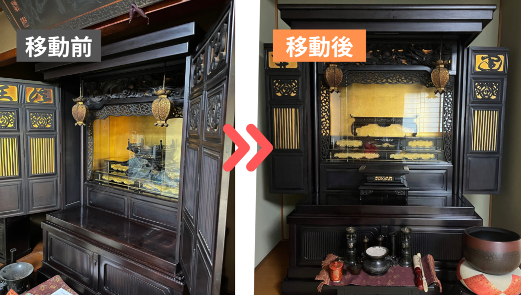 岡山県備前市から岡山市北区への仏壇引越し・移動、運搬輸送後にお寺へ据えられた大型仏壇