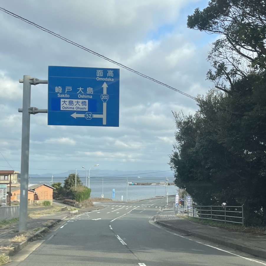 国道の先には海が広がっている